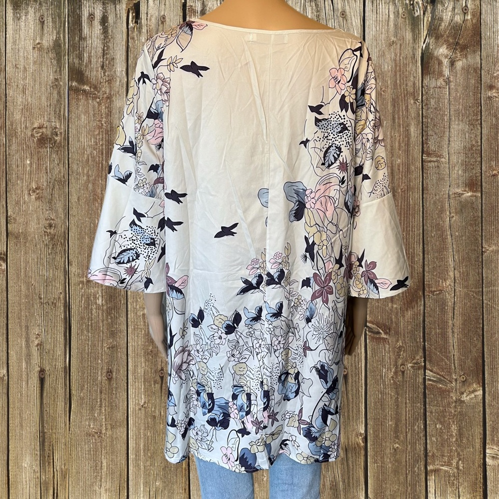Miss look Lightweight Floral Bird 3/4 Bell Sleeve Boho Style Tunic Medium - Picture 5 of 13